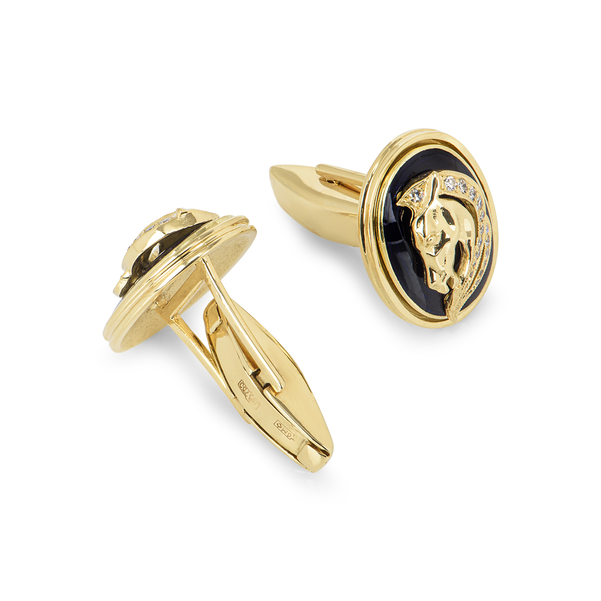 Yellow Gold Enamel and Diamond Tie Slide and Cufflinks Set | Rich Diamonds